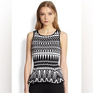 Milly Optic Black and White Sweater Knit Peplum top